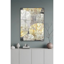 KutuTR Gümüş Renkli Soyut Ginkgo Yaprağı Temperli Cam Tablo 50X70 cm 2d Uv Baskı - YCT504