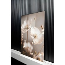 KutuTR Gold Detaylı Inci Işıltılı Beyaz Çiçek Tasarımlı Temperli Cam Tablo 50X70 cm 2d Uv Baskı - YCT361