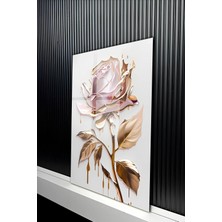 KutuTR Lüks Gold Detaylı Modern Metalik Gül Tasarımlı Temperli Cam Tablo 50X70 cm 2d Uv Baskı - YCT328