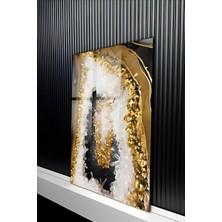 KutuTR Lüks Gold Detaylı Kristal Kuvars Görünümlü Temperli Cam Tablo 50X70 cm 2d Uv Baskı - YCT311
