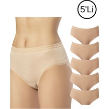 Kadın %100 Pamuk Ribana Fitilli Bato Bikini Külot 5’li Set – Siyah, Beyaz, Ten