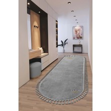 Saraz Halı Puffy Gri Oval Örgü Saçaklı Peluş Yumuşacık Yıkanabilir Kaymaz Taban Halı Salon Oturma Odası