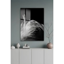 KutuTR Siyah Beyaz Tüy Desenli Modern Temperli Cam Tablo 2d Uv Baskı - YCT637