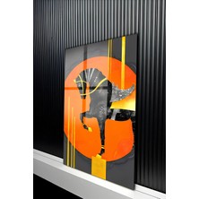 KutuTR Avant-Garde Turuncu Güneş ve Şaha Kalkmış At Temperli Cam Tablo 50X70 cm 2d Uv Baskı - YCT357