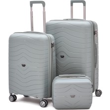 Ççs Körüklü Kırılmaz Polipropilen 3’lü Valiz Seti – Orta & Kabin Boy + Makyaj, Sessiz Tekerlek 5242