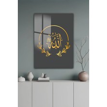 KutuTR Allah Lafzı Siyah Zemin Altın Çerçeve Modern Islami Temperli Cam Tablo 50X70 cm 2d Uv Baskı - YCT588