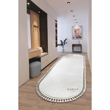 Saraz Halı Puffy Gri Oval Örgü Saçaklı Peluş Yumuşacık Yıkanabilir Kaymaz Taban Halı Salon Oturma Odası