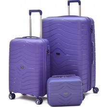 Ççs Körüklü Kırılmaz Polipropilen 3’lü Valiz Seti – Büyük & Kabin Boy + Makyaj, Sessiz Tekerlek 5242