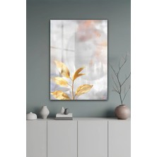 KutuTR Altın Varak Görünümlü Yaprak Desenli Temperli Cam Tablo 50X70 cm 2d Uv Baskı - YCT532