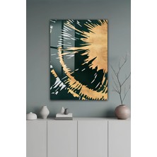 KutuTR Altın Güneş ve Zümrüt Yeşil Yaprak Desenli Temperli Cam Tablo 2d Uv Baskı - YCT622