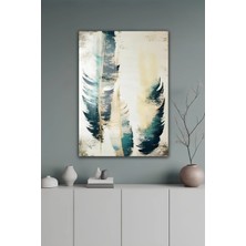 KutuTR Turkuaz ve Bej Tüy Desenli Modern Temperli Cam Tablo 2d Uv Baskı - YCT633