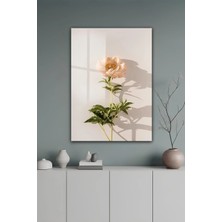 KutuTR Bej Zeminli Somon Şakayık Çiçekli Dekoratif Temperli Cam Tablo 50X70 cm 2d Uv Baskı - YCT555