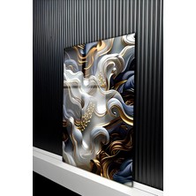 KutuTR Altın ve Lacivert Soyut Dalga Tasarımlı Temperli Cam Tablo 50X70 cm 2d Uv Baskı - YCT366