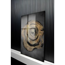 KutuTR Gold Detaylı Antrasit Zeminli Ağaç Halkası Temperli Cam Tablo 50X70 cm 2d Uv Baskı - YCT351