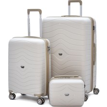 Ççs Körüklü Kırılmaz Polipropilen 3’lü Valiz Seti – Büyük & Kabin Boy + Makyaj, Sessiz Tekerlek 5242