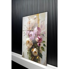 KutuTR Pastel Tonlarda Sanatsal Çiçek Buketi Tasarım Temperli Cam Tablo 50X70 cm 2d Uv Baskı - YCT320