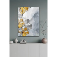 KutuTR Altın ve Gümüş Detaylı Çiçek Desenli Lüks Temperli Cam Tablo 2d Uv Baskı - YCT625