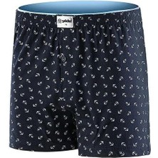 Yıldız Çamaşır 43 Erkek Premium Seri Çapa Desenli Pamuklu Penye Havlu Bel Rahat Düğmeli Boxer