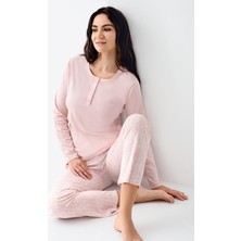 Pierre Cardin Paris Premium Kadın Pamuklu Modal Desenli Rahat Kalıp Uzun Kollu Pijama Takım