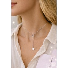 Crystal Atelier Yıldız Kolye - Yıldızlı Asansörlü Zarif Zincir Kolye - Kadın Kolye - Gümüş Kaplama Yıldız Kolye - Fairycore Y2K Yıldız Kolye