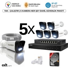 Karer 5'li Ip-Poeli-5mp-Sesli -Gece Renkli- Su Geçirmez- Full HD-320GB-GÜVENLIK Kamera Seti