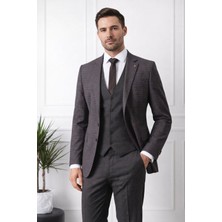 Fabio Cassel Slim Fit  Mono Yaka Çift Yırtmaçlı Astarlı Takım Elbise Yelekli