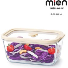 Mien 1380 ml Sızdırmaz Kapaklı Cam Saklama Kabı - Krem
