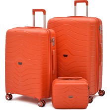 Ççs Körüklü Kırılmaz Polipropilen 3’lü Valiz Seti – Büyük & Orta Boy + Makyaj, Sessiz Tekerlek 5242