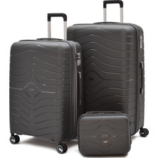 Ççs Körüklü Kırılmaz Polipropilen 3’lü Valiz Seti – Büyük & Orta Boy + Makyaj, Sessiz Tekerlek 5242