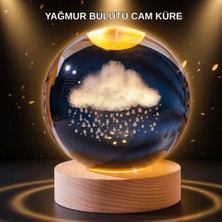 İntora LED Sıcak Işıklı 3D Bulut Figürlü Kristal Küre Ahşap Standlı Gece Lambası
