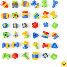 Bahçe Oyuncak Vidalı Eğitici Şekiller 64 Parça Ince Motor Beceri Geliştirici Renkli Somun Civata Seti