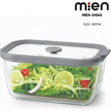 Mien 2620 ml Sızdırmaz Kapaklı Cam Saklama Kabı - Gri