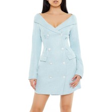 F21 Tüvit Çift Düğmeli Mini Elbise