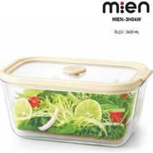 Mien 2620 ml Sızdırmaz Kapaklı Cam Saklama Kabı - Krem