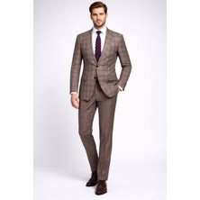 FABIO CASSEL Bej Rengi Kareli Premium Erkek Takım Elbise – Slim Fit Özel Gün & Davet Takımı