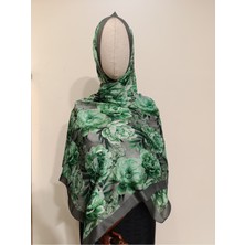 Esima Butik Çiçek Desenli Yeşil/gri Soft Şal