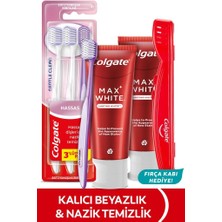 Colgate Max White Kalıcı Beyazlık 75 ml 2li Diş Macunu, Gentle Clean 2+1 Diş Fırçası + Diş Fırçası Kabı
