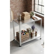 Alanraf 2 Katlı Dekoratif Galvaniz Çelik Raf - Depo, Arşiv, Kiler, Dosya, Market Rafı 43X75X100CM