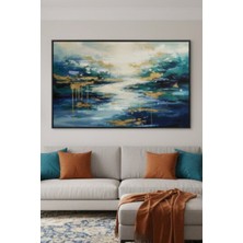 Safir Design Modern Sanat Esintili Turkuaz ve Altın Geçişli Çerçeveli Tablo