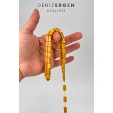 Deniz Ergen Tesbih Orjinal Sertifikalı Doğal Şimşir Ağacı 7 x 11 Kesme Sarı Tesbih