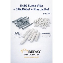 Akdeniz Vida 5X50 Sunta Vidası+ 8 mm Dübel+ Plastik Pul Seti