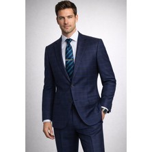 FABIO CASSEL Gri Lacivert Kareli Premium Erkek Takım Elbise – Slim Fit Özel Gün & Davet Takımı