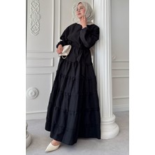 inStyle Eteği Kat Fırfır Detay Modal Siyah Elbise