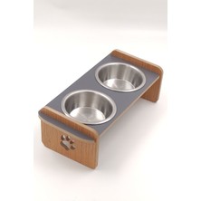 Özgürce Paslanmaz Çelik ve Ahşap Kedi Köpek Mama ve Su Kabı Seti