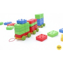 Bahçe Oyuncak 3 Arabalı Dev Tuğla Seti 40 Parça Geçmeli Inşa Blokları 2+ Yaş Kreş Anaokulu Eğitici Oyuncak