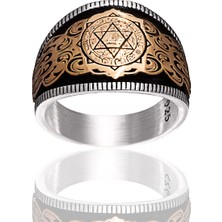 Yıldırım Bakır Renk Motifli 925 Ayar Gümüş Erkek Yüzük – Özel Sembol Tasarımlı Model