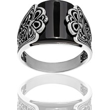 Yıldırım Siyah Doğal Taşlı 925 Ayar Gümüş Erkek Yüzük – Modern Tasarım