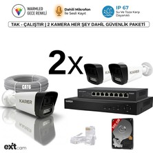 Karer 2'li Ip-5mp-Poeli-Sesli -Gece Renkli- Su Geçirmez- Full HD-500GB-GÜVENLIK Kamera Seti
