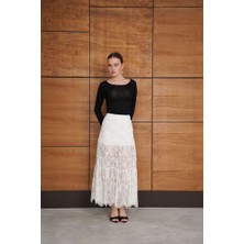 Cemo Kadın Dantel Detaylı Uzun Etek