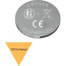 Gümrük Bey CR2025 3 Volt Lityum Düğme Pil - 100'LÜ, Saat, Kumanda, Düğme Pil